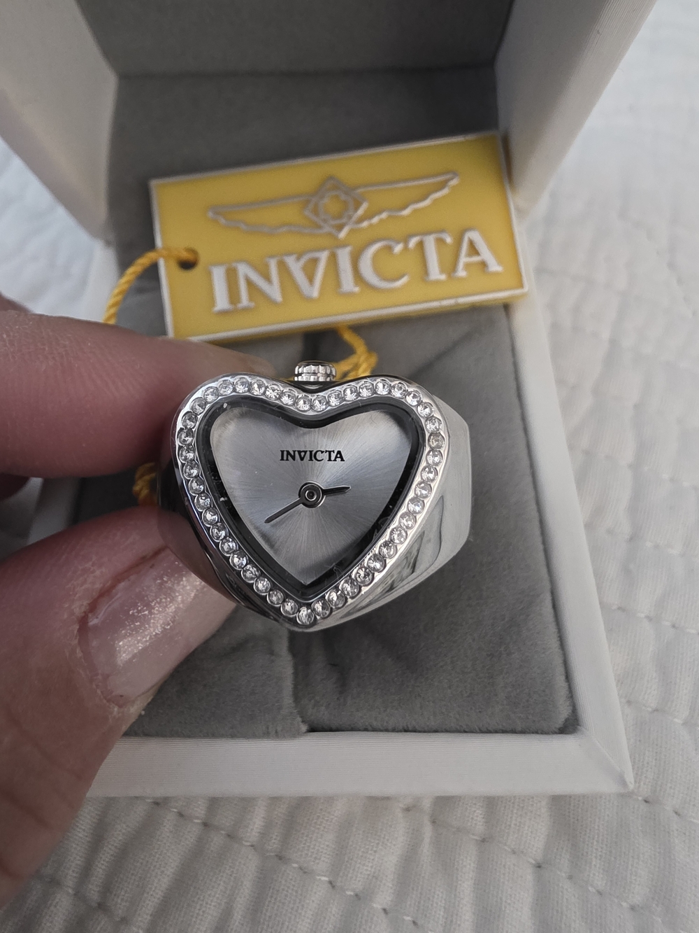 Invicta Angel Women's Silver Heart Ring Watch with Crystal Accent